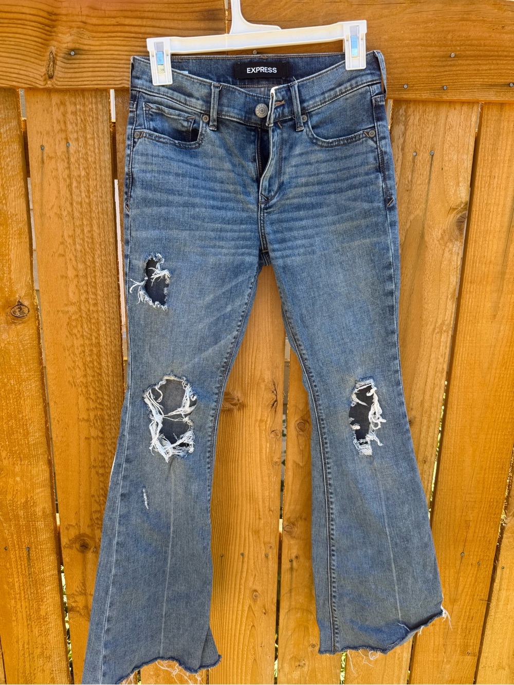Express Distressed wide leg jeans